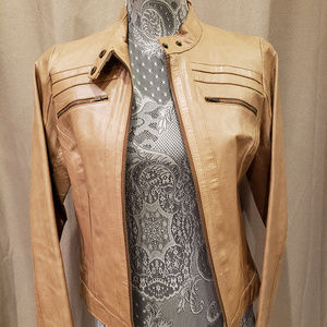 ARDEN B Cream Leather Bomber Jacket - Size M